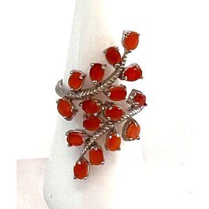 Statement ring, leaf design, .925 sterling silver, genuine stones, size 7